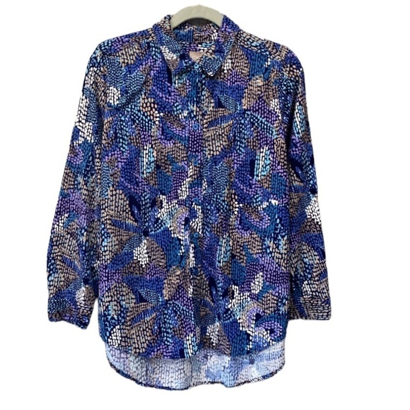 Chicos Multicolor Fine Corduroy Long Sleeve Artsy Button Up Shirt Sz M - Picture 1 of 9